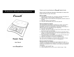 Handleiding Escali V136 Pana Keukenweegschaal