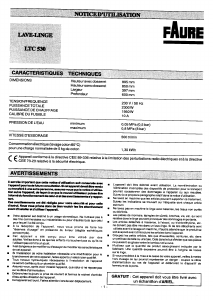 Mode d’emploi Faure LTC530 Lave-linge