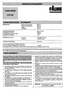 Mode d’emploi Faure LTC617 Lave-linge