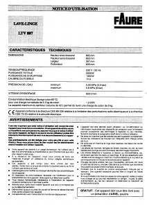 Mode d’emploi Faure LTV807 Lave-linge