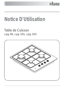 Mode d’emploi Faure CPG103W Table de cuisson