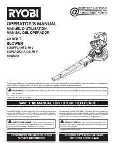 Manual de uso Ryobi RY40470 Soplador de hojas