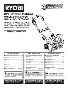 Manual Ryobi RY40806 Snow Blower