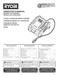 Bruksanvisning Ryobi OP406A Batteriladdare