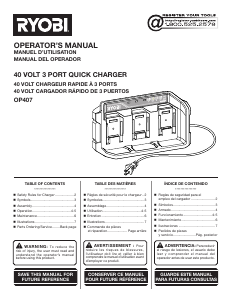 Manual de uso Ryobi OP407A Cargador de batería