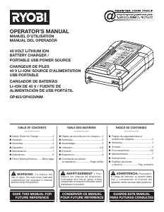Manual Ryobi OP403A Battery Charger