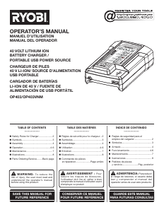 Bruksanvisning Ryobi OP403A Batteriladdare