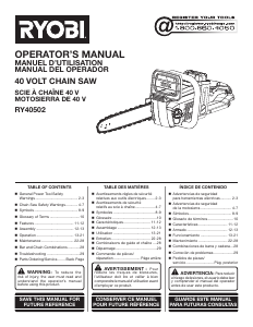 Manual Ryobi RY40502B Chainsaw