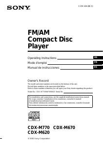 Mode d’emploi Sony CDX-M620FP Autoradio