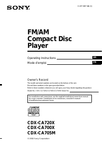 Mode d’emploi Sony CDX-CA705M Autoradio