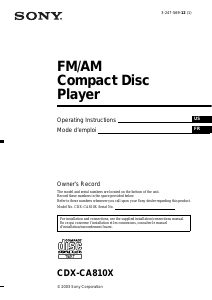 Mode d’emploi Sony CDX-CA810X Autoradio