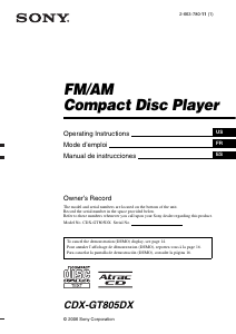 Mode d’emploi Sony CDX-GT805DX Autoradio