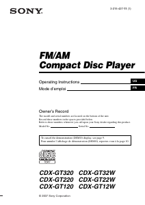 Mode d’emploi Sony CDX-GT120 Autoradio