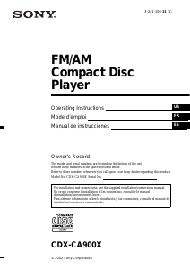 Mode d’emploi Sony CDX-CA900X Autoradio