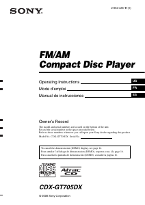 Mode d’emploi Sony CDX-GT705DX Autoradio
