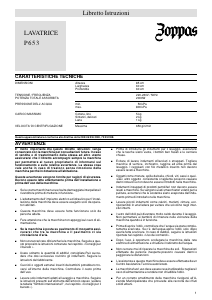Manuale Zoppas P653 Lavatrice