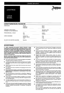 Manuale Zoppas LUXUS 660 SEL Lavatrice