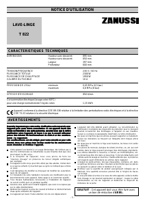Mode d’emploi Zanussi T822 Lave-linge