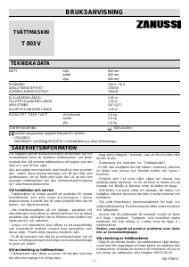 Bruksanvisning Zanussi T803V-1 Tvättmaskin