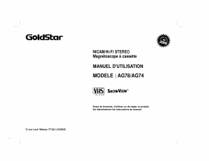 Mode d’emploi Goldstar AG78 Magnétoscope