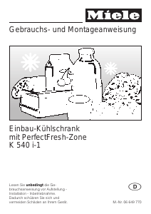 Bedienungsanleitung Miele K 540 i-1 Kühlschrank