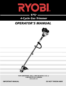 Bruksanvisning Ryobi 875R Grästrimmer