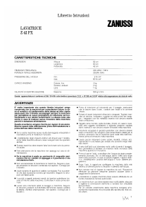 Manuale Zanussi Z42PX Lavatrice