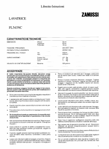 Manuale Zanussi FL 543 NC Lavatrice