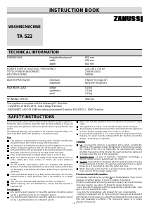 Handleiding Zanussi TA522 Wasmachine