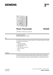 Manual Siemens Landis and Staefa RAA20 Thermostat