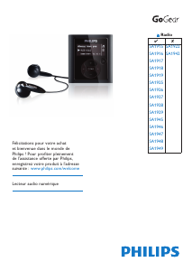 Mode d’emploi Philips SA1928 GoGear Lecteur Mp3