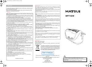 Bruksanvisning Matsui MPT142W Brödrost