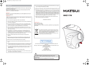 Bruksanvisning Matsui MKE117W Vattenkokare