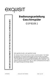 Bedienungsanleitung Exquisit GSP8109.1 Geschirrspüler