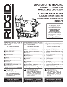 Handleiding RIDGID R250SFE Spijkerpistool