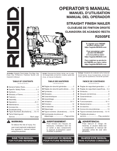 Bruksanvisning RIDGID R250SFE Spikpistol