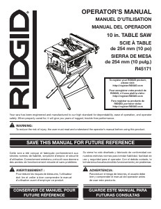 Mode d’emploi RIDGID R45171 Banc de scie