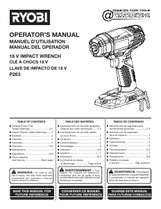 Manual de uso Ryobi P263 Llave de impacto