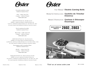 Manual Oster 2803 Electric Knife