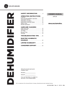 Manual de uso GE APEL45LYL1 Deshumidificador