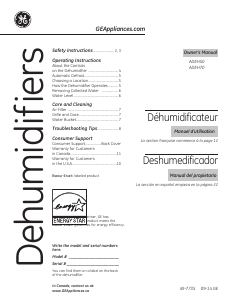 Manual GE ADEH50LRQ1 Dehumidifier