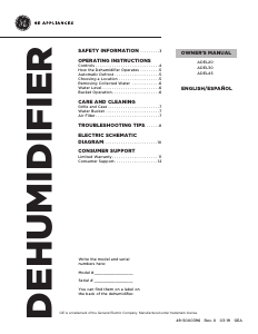 Manual de uso GE ADEL30LYL1 Deshumidificador