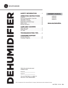 Manual de uso GE ADEW50LY Deshumidificador