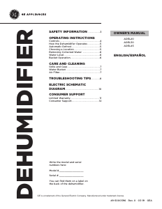 Manual GE ADEL20LYQ1 Dehumidifier