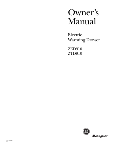 Manual Monogram ZKD910BF5BB Warming Drawer