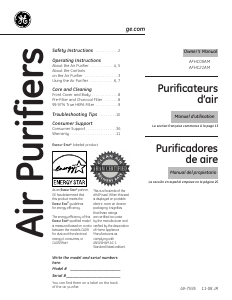 Manual de uso GE AFHC21AM01A Purificador de aire
