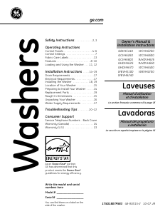Mode d’emploi GE WHDVH660H1GG Lave-linge