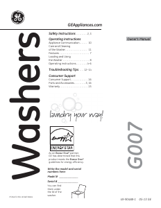 Manual de uso GE GTWS8455D0MS Lavadora