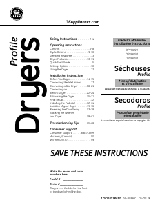 Manual de uso GE DPVH890EJ2WW Secadora