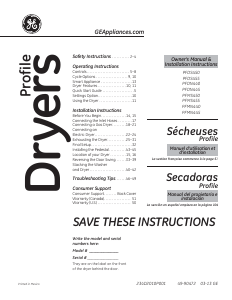 Manual de uso GE PFDS450EL3WW Secadora